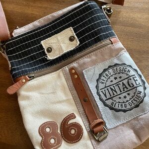 Myra Vintage Design Crossbody Bag - Cream, Black, Brown